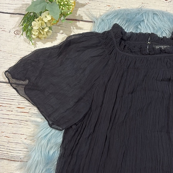 J. Crew Black Crinkle chiffon smocked top - Picture 5 of 8